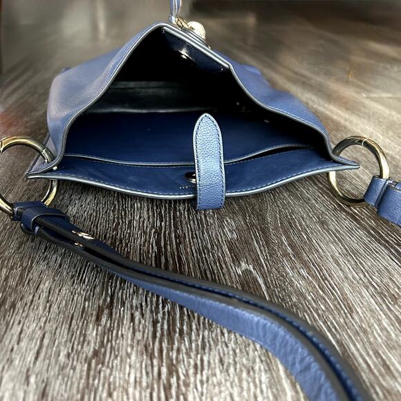 EUC Rebecca Minkoff Megan Small Leather Feed Bag Blue Twilight Gold Hardware - Picture 11 of 16